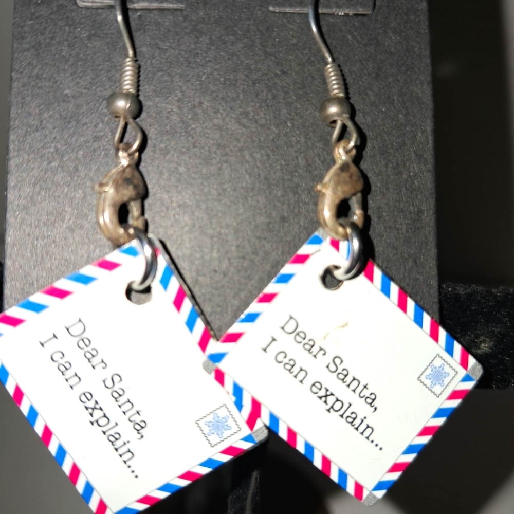 Dear Santa Red and Blue Letter Mail Dangle  Earrings